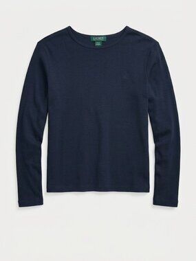 Lauren Ralph Lauren Petites Long Sleeve Top Casual Chic Black Cotton Petite M